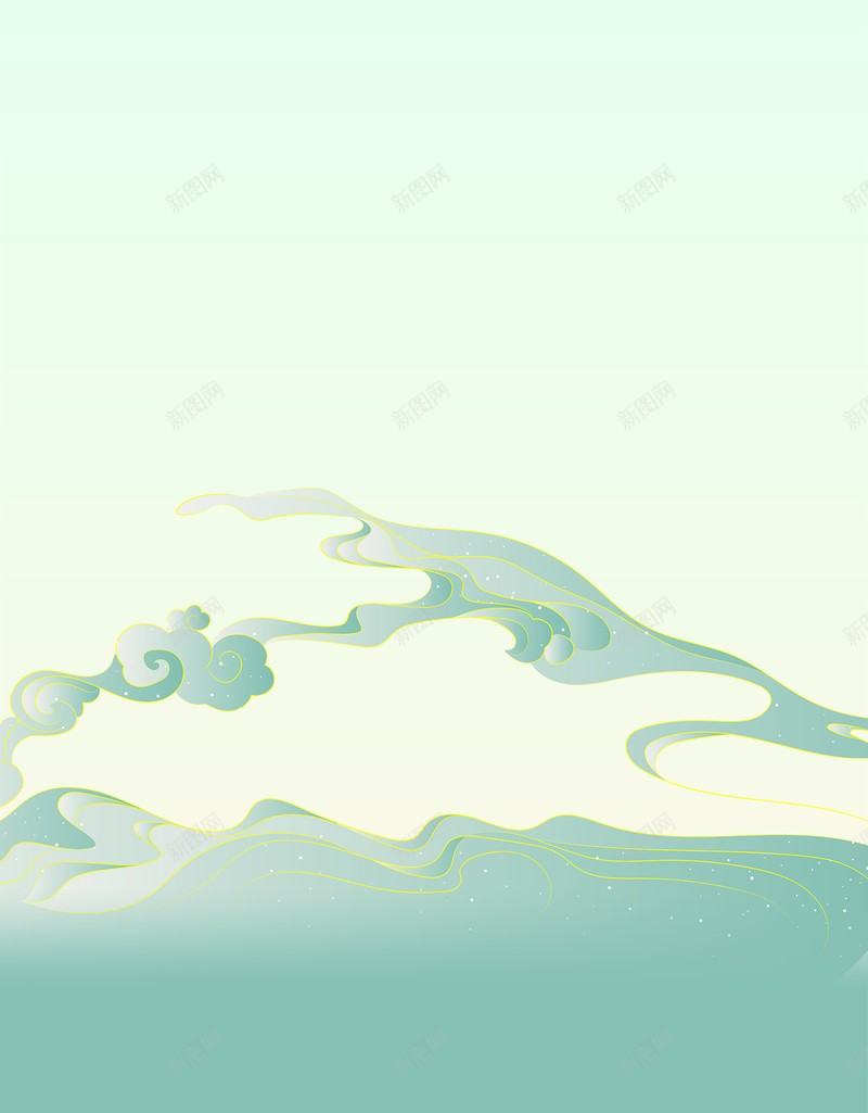 国风碧绿金色云插画风jpg设计背景_88icon https://88icon.com 国潮 国潮背景墙 国风 插画风 碧绿金色云