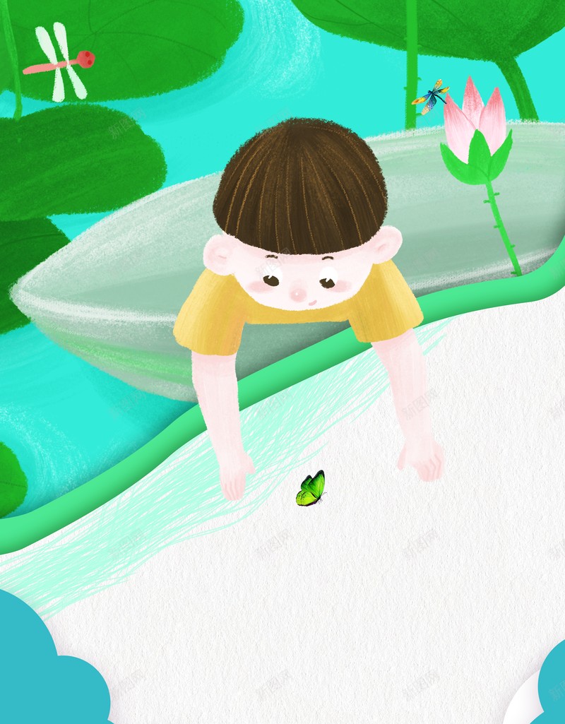 立夏二十四节气手绘人物船荷叶psd设计背景_88icon https://88icon.com 二十四节气 手绘人物 立夏 船 荷叶