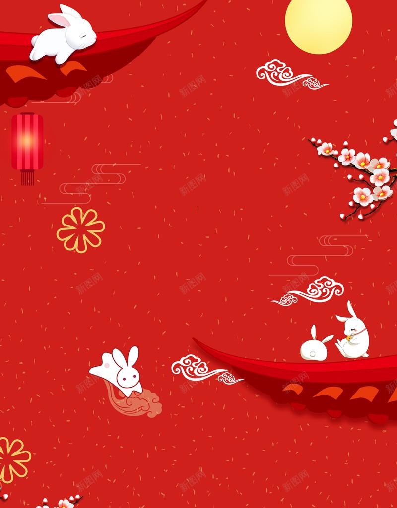 中秋背景红色背景手绘人物兔子月亮psd设计背景_88icon https://88icon.com 中秋背景 兔子 手绘人物 月亮 红色背景