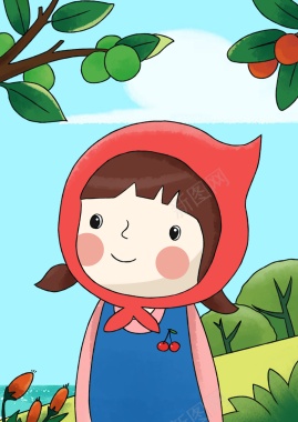 儿童画女孩子可爱红色帽子背景