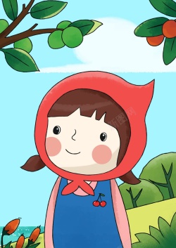 可爱的女孩子儿童画女孩子可爱红色帽子高清图片