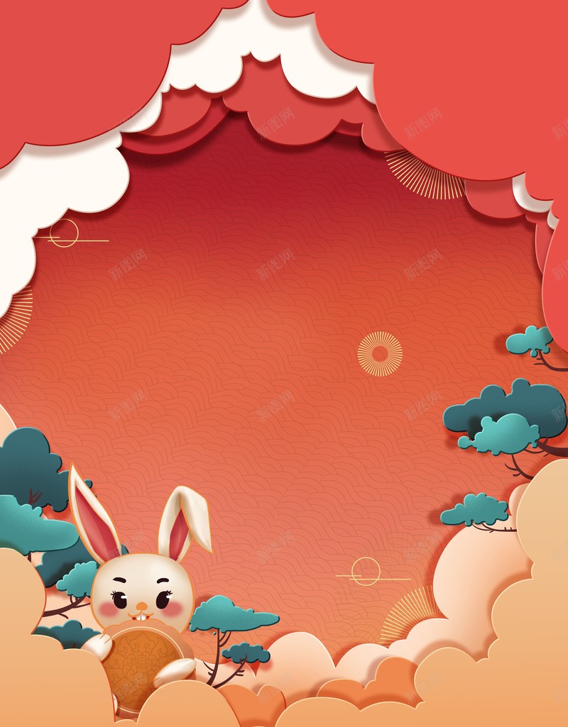 中秋背景兔子月饼边框树枝psd设计背景_88icon https://88icon.com 中秋背景 兔子 月饼 树枝 边框