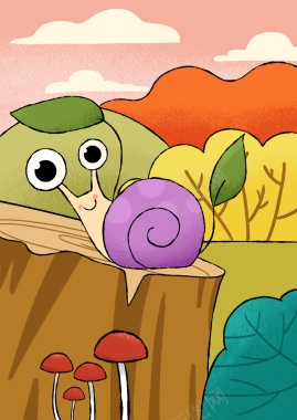 儿童画蜗牛可爱秋天背景