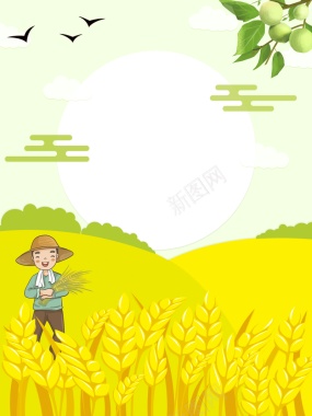 夏天立夏二十四节气手绘人物麦子麦田树枝背景