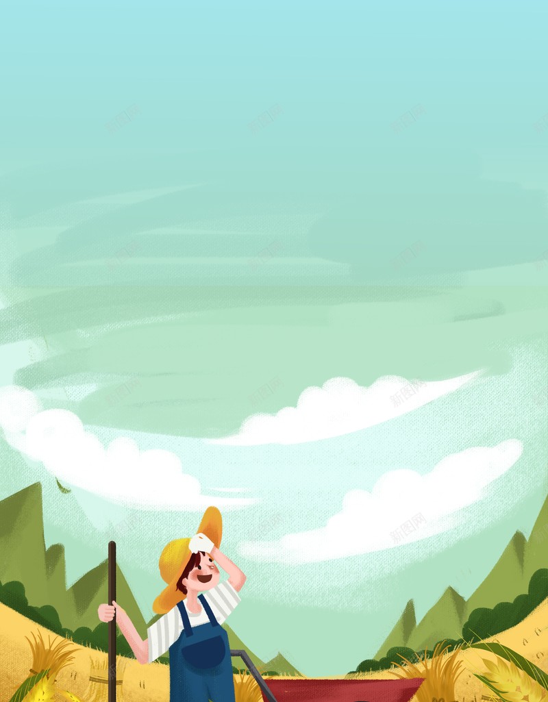 夏天立夏二十四节气手绘人物推车麦田青山psd设计背景_88icon https://88icon.com 二十四节气 夏天 手绘人物 推车 立夏 青山 麦田