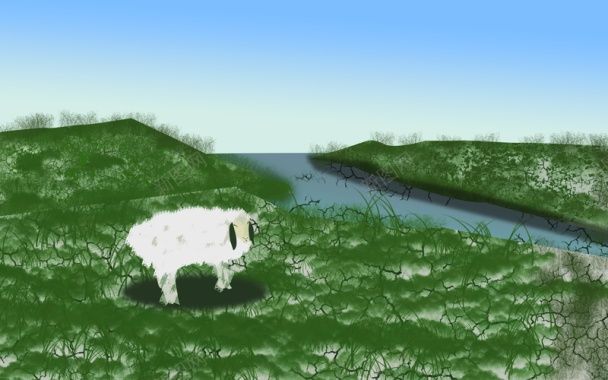 羊在山地上吃草背景