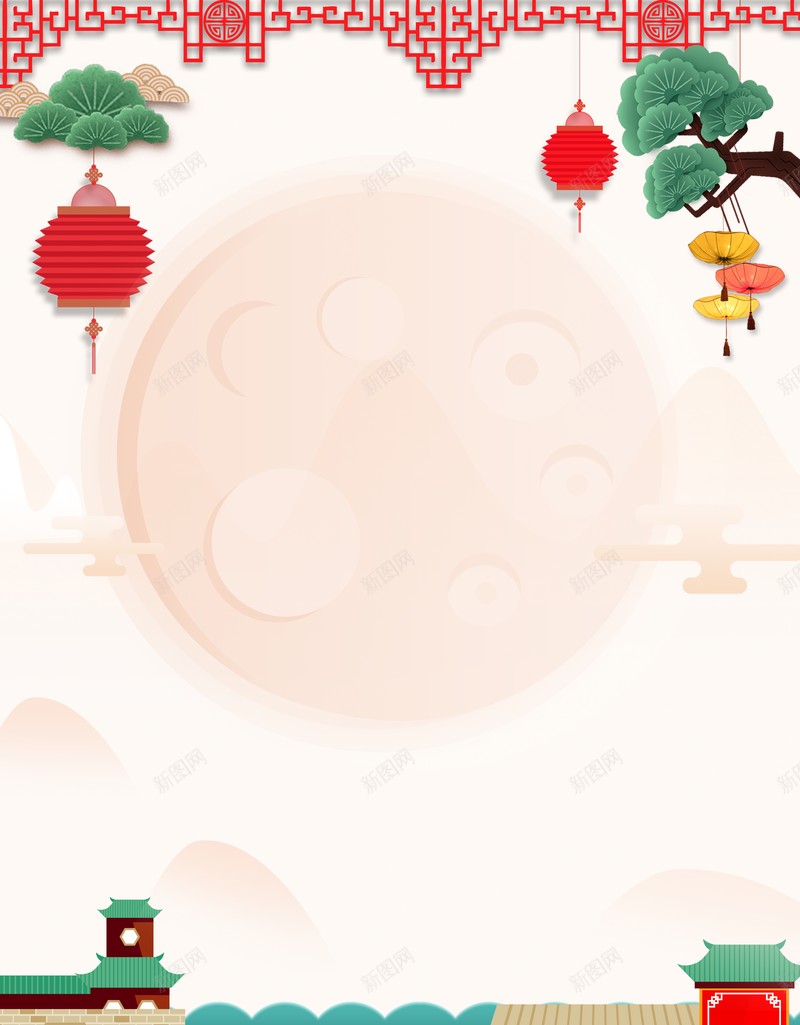 中秋背景灯笼树枝房屋psd设计背景_88icon https://88icon.com 中秋背景 房屋 树枝 灯笼