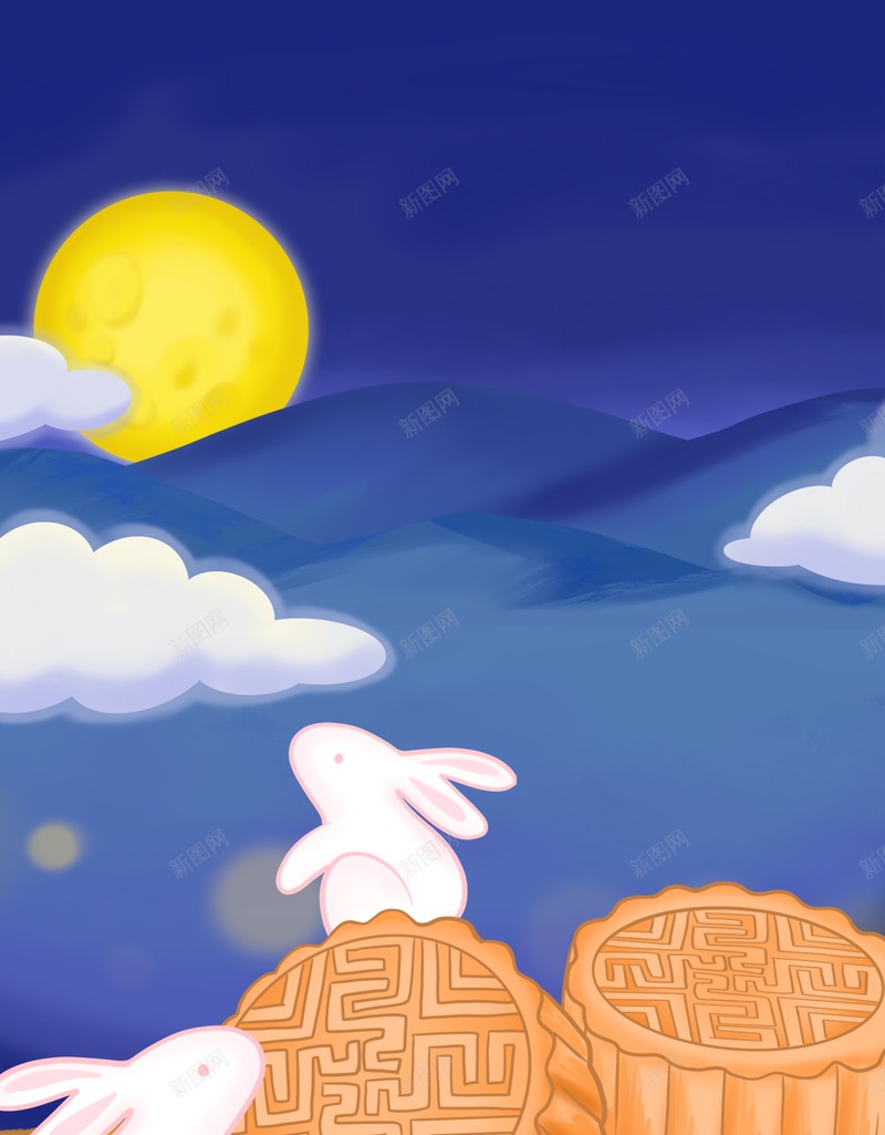 中秋背景兔子月亮月饼psd设计背景_88icon https://88icon.com 中秋背景 兔子 月亮 月饼
