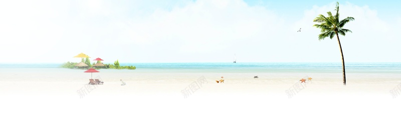 沙滩椰子树海蓝天背景