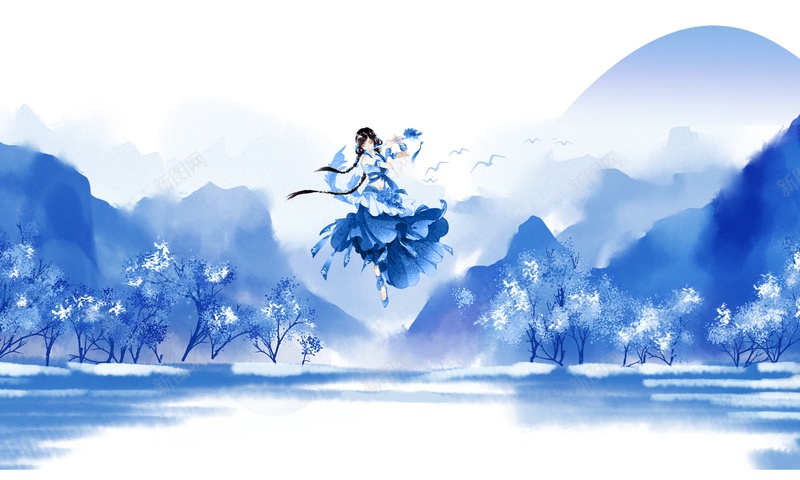 吹笛女山古风jpg设计背景_88icon https://88icon.com 古风 古风男女 吹笛女 山 水上