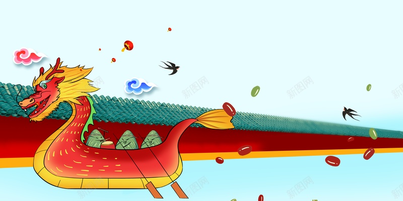 端午节龙舟粽子祥云燕子红豆psd设计背景_88icon https://88icon.com 燕子 祥云 端午节 粽子 红豆 龙舟