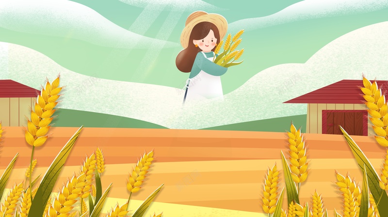 夏天立夏二十四节气手绘人物麦子房屋psd设计背景_88icon https://88icon.com 二十四节气 夏天 房屋 手绘人物 立夏 麦子