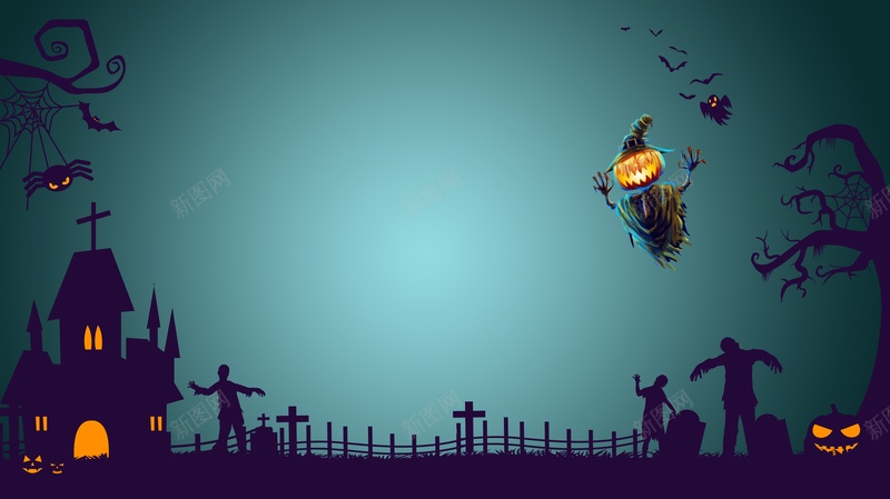 万圣节稻草人南瓜头城堡鬼影psd设计背景_88icon https://88icon.com 万圣节 稻草人 南瓜头 城堡 鬼影