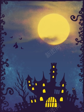 万圣节蝙蝠月亮城堡边框背景