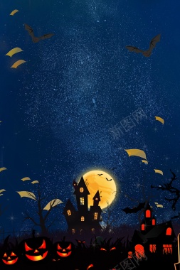 万圣节蝙蝠纸月亮南瓜头城堡背景