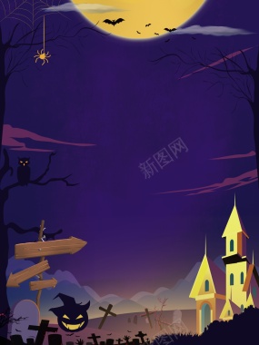 万圣节月亮蝙蝠南瓜头城堡背景
