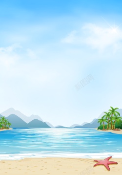 平面沙滩素材卡通阳光沙滩大海背景高清图片