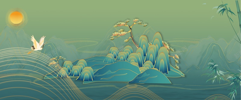 中式鎏金山水背景背景