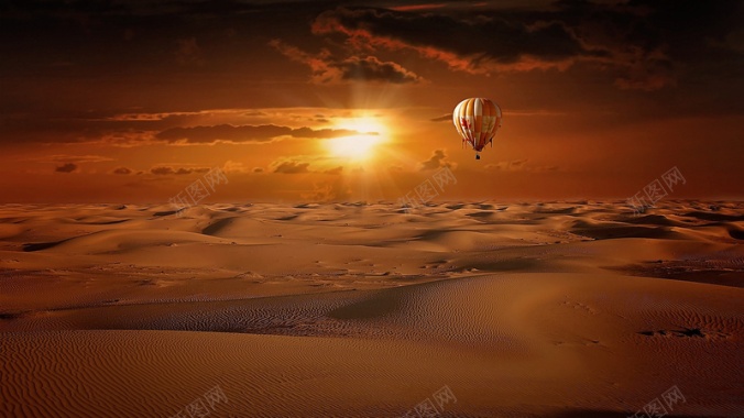 热气球沙漠旅行阳光背景