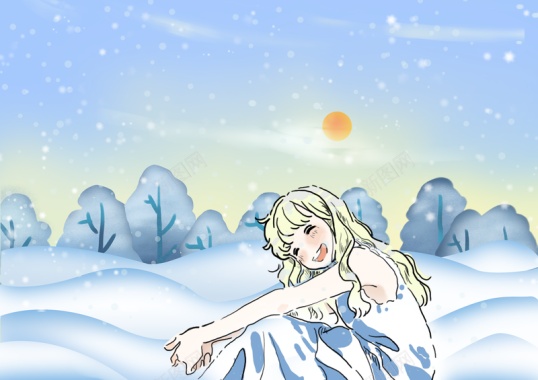 冬日里的女孩插画背景