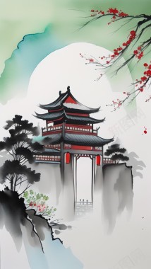 中国风水墨风景背景背景