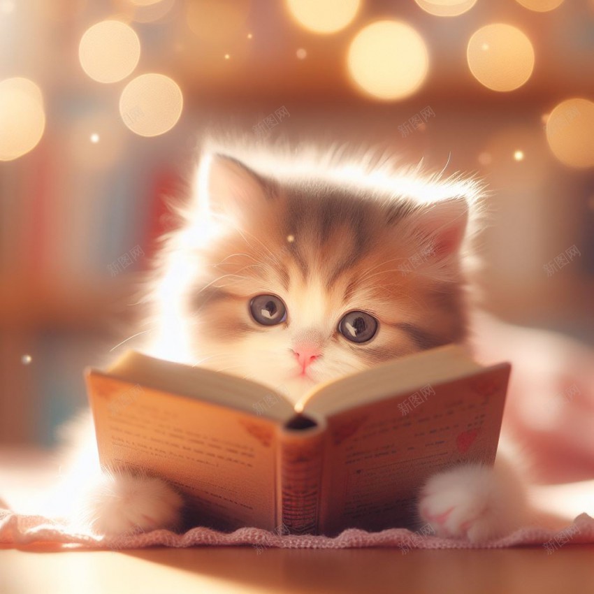 呆萌小猫背景jpg设计背景_88icon https://88icon.com 小猫 看书 猫 可爱猫咪
