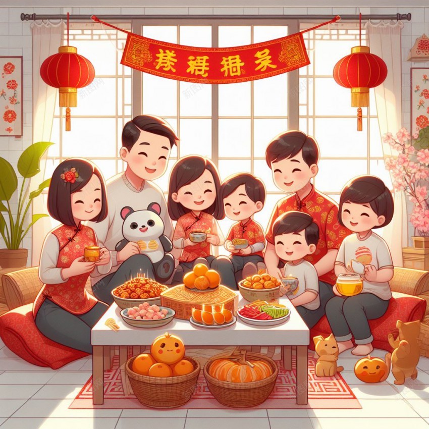 坐在一起谈笑的家人插画jpg设计背景_88icon https://88icon.com 聚会 相聚 过年插画