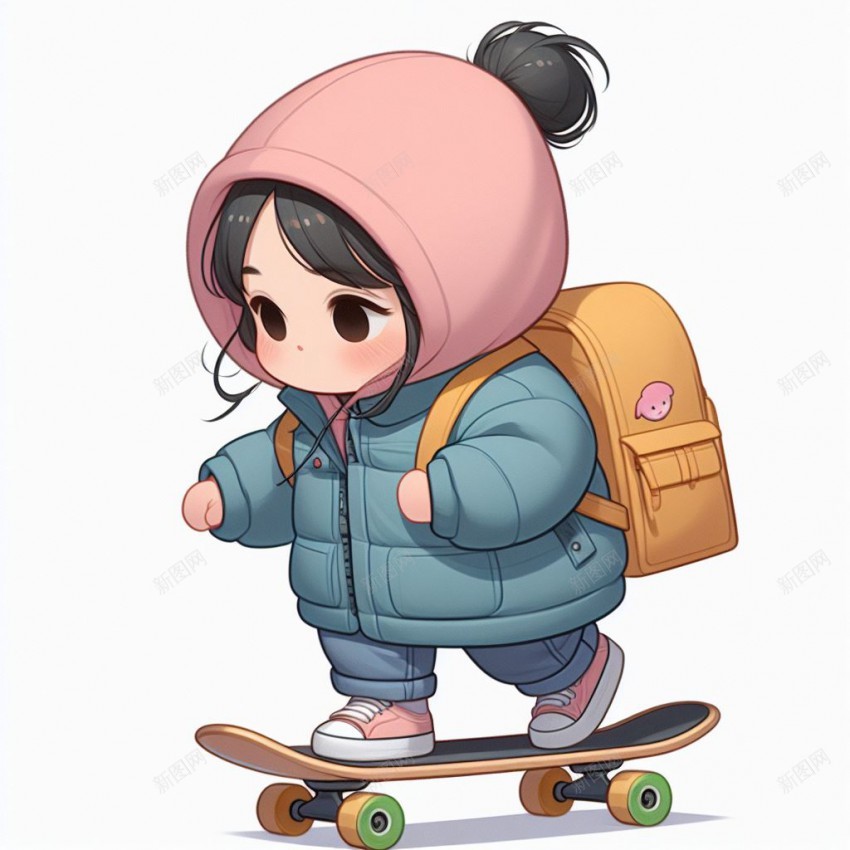 卡通小女孩滑滑板jpg设计背景_88icon https://88icon.com 可爱 小女孩 插图 滑板