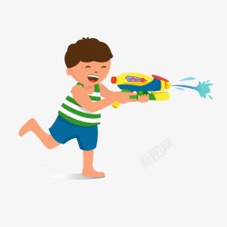 卡通可爱男孩玩水枪元素素材