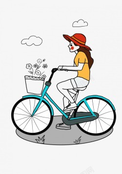 骑着自行车的小女孩绘画素材