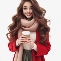 冬季手拿咖啡的漂亮女孩素材