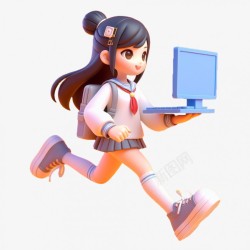 手拿笔记本大步走路的3D女孩素材