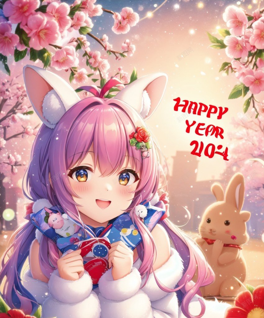 兔子女孩新年花朵开心氛围海报png_88icon https://88icon.com 兔子 原创海报 女孩 开心 新年 氛围 海报 花朵