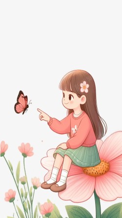 坐在花朵上的女孩插画素材