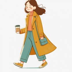 手拿咖啡行走的女孩插画素材