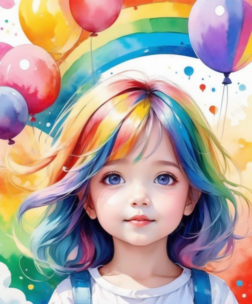 彩虹气球女孩插画png_88icon https://88icon.com 五彩缤纷 原创海报 女孩 彩色 彩虹 气球 海报