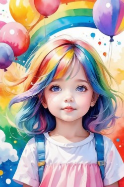 彩虹气球女孩插画海报