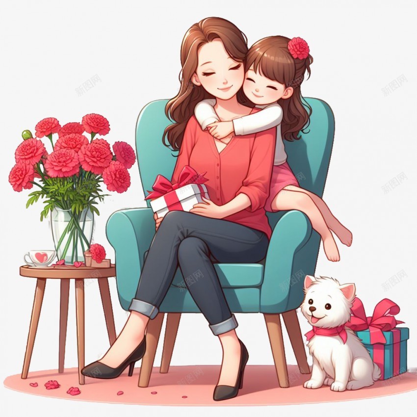 母亲节孩子环抱母亲的插画png免抠素材_88icon https://88icon.com 母亲节 孩子 环抱 母亲 插画