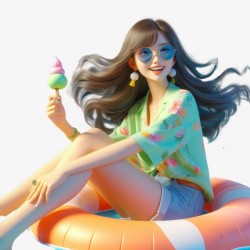 夏日手拿冰淇淋的女孩素材