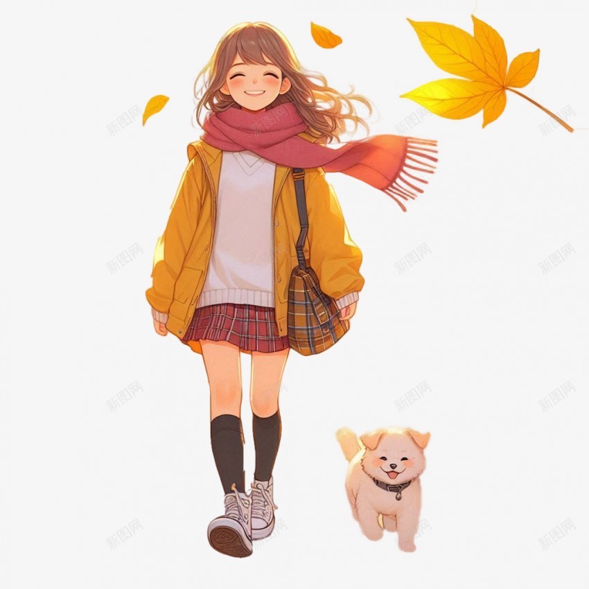 秋天元素行走的女孩png免抠素材_88icon https://88icon.com 秋天 元素 女孩 狗狗 枫叶 立秋