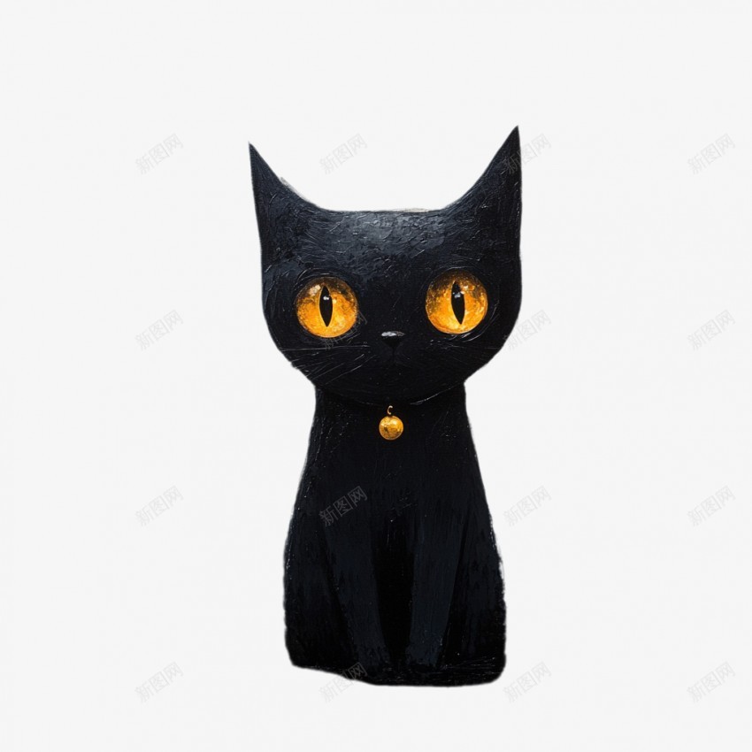 卡通动物小花猫png免抠素材_88icon https://88icon.com 猫 黑色 卡通动物 立体 图案 金色 眼睛  呆萌 小猫 猫咪 装饰