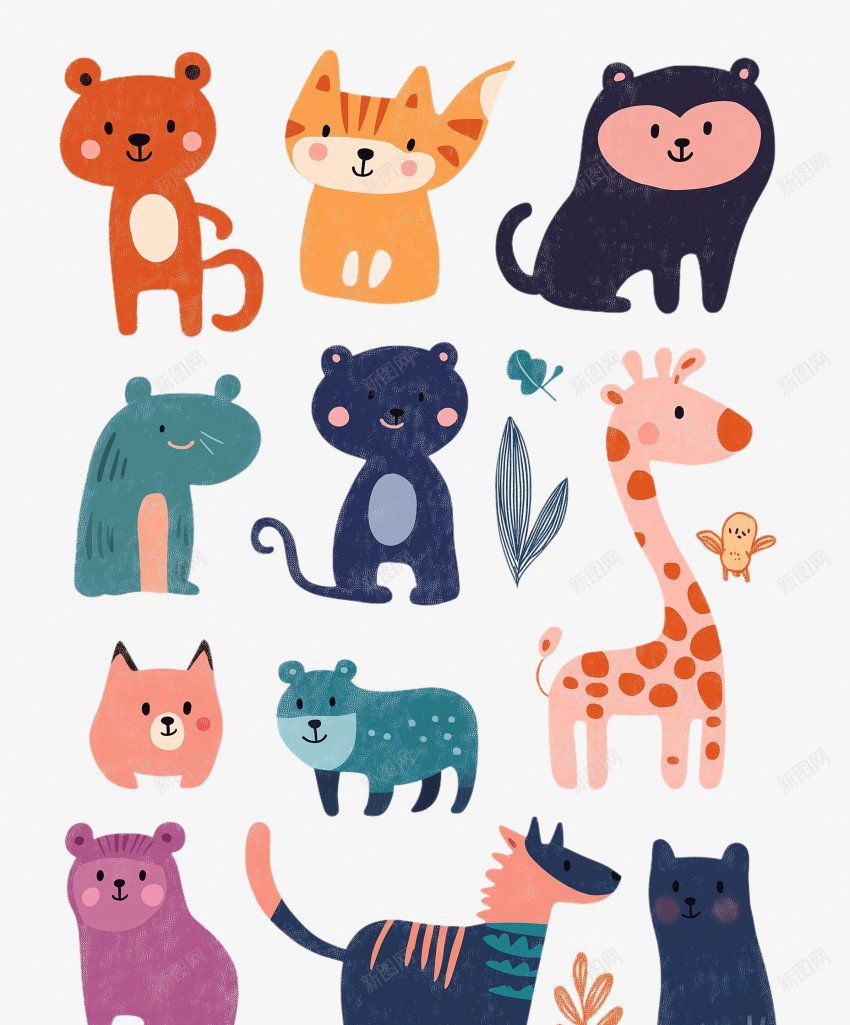 简笔卡通动物png免抠素材_88icon https://88icon.com 简笔 自然界  动物 生存 卡通 猴子 胖熊 长颈鹿 可爱 微笑 立体  萌表情 卡通动物素材卡通