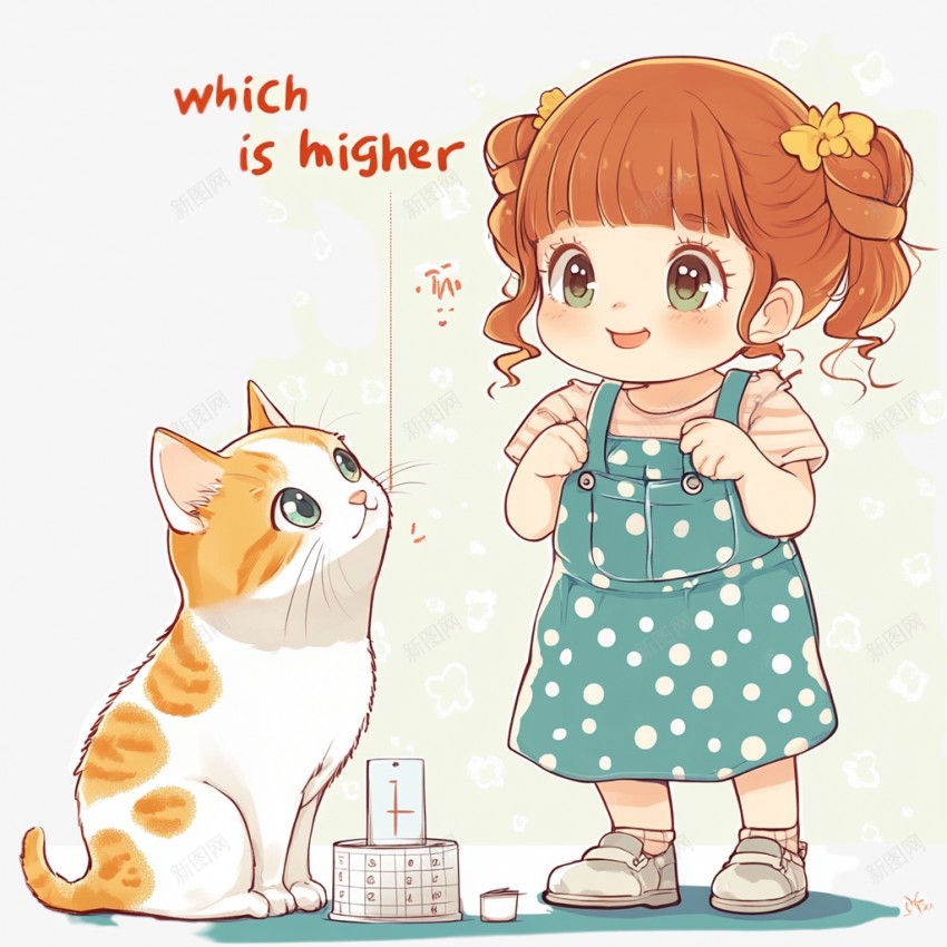 可爱的女孩和小猫png免抠素材_88icon https://88icon.com 小猫 黄花猫 可爱的女孩 绿花裙子 金色头发 蝴蝶结 精美图案 英语 字母 卡通动物 卡通图案 呆萌 装饰