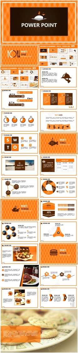 餐饮海报背景橙色餐饮行业简洁商务汇报提案PPT模板