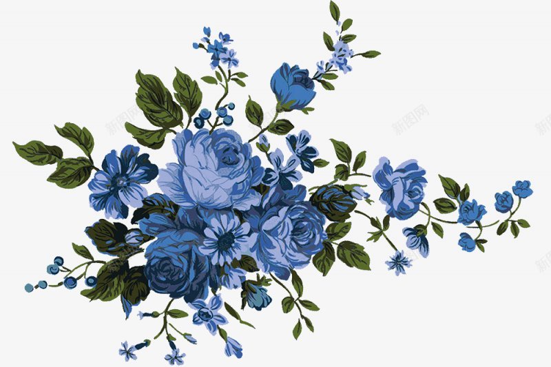 蓝色花卉花朵鲜花手绘透明的3植物鲜花透明png免抠素材_88icon https://88icon.com 3植物鲜花 叶子 手绘花朵 植物 竹叶 粉色花朵 红色花朵 蓝色花朵 透明背景图案 鲜花