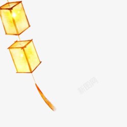手绘中国风黄色灯笼挂饰图素材