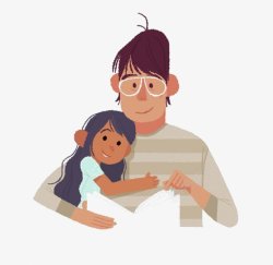 父女父亲节父爱父亲与女孩童年小女孩感恩插画卡通手绘素材