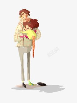 父女父亲节父爱父亲与女孩童年小女孩感恩插画卡通手绘素材
