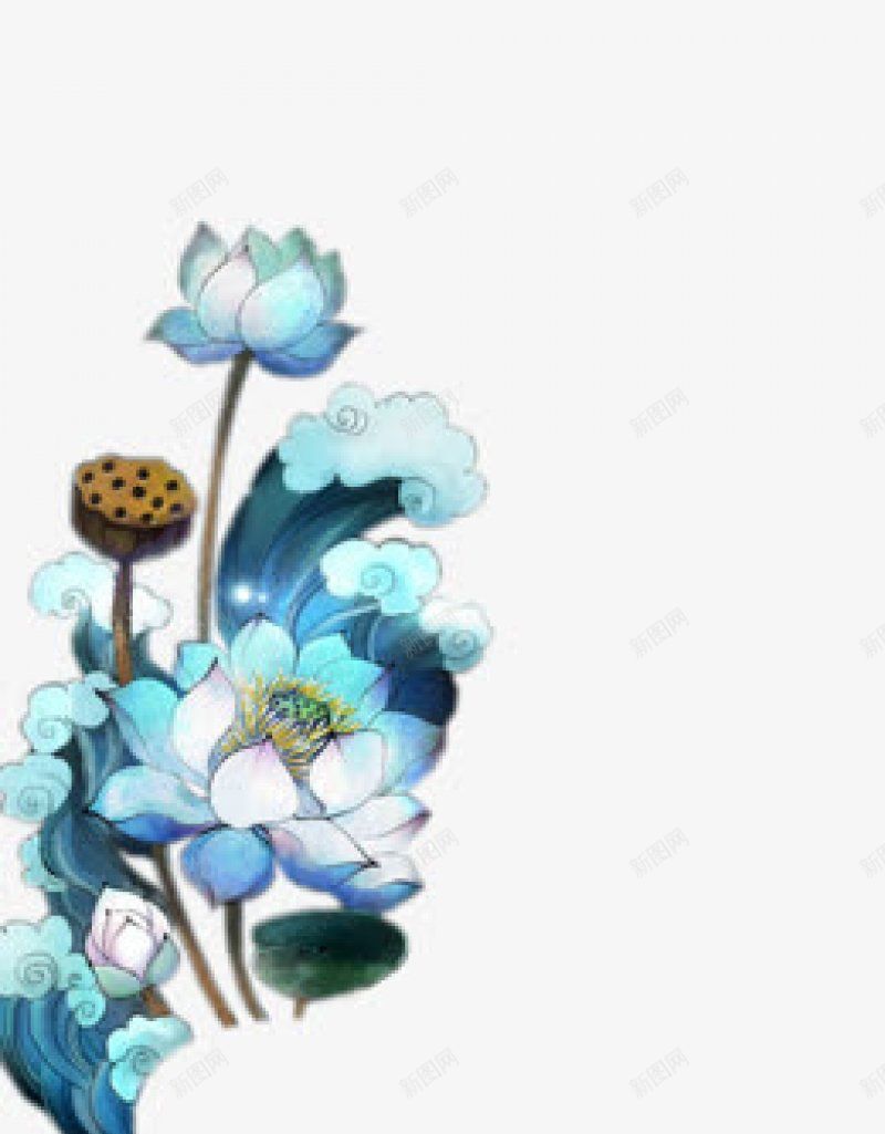 蓝色手绘花朵祥云png免抠素材_88icon https://88icon.com 蓝色手绘花朵祥云