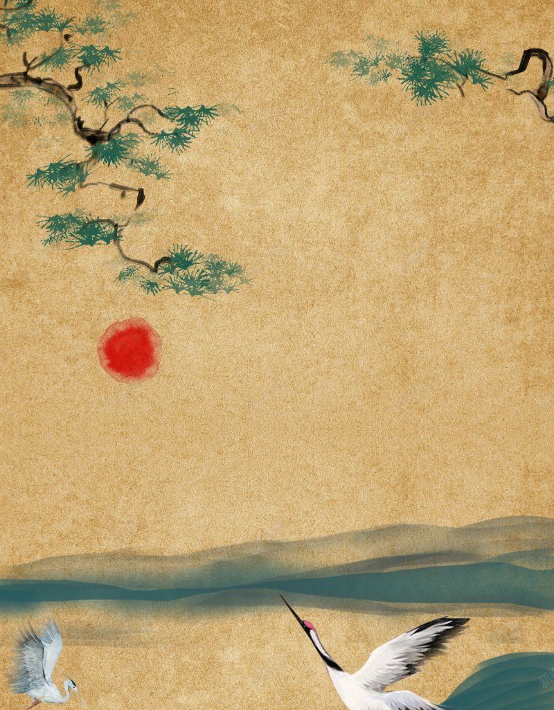 国潮风仙鹤祥云花纹线条中国风日系风古典PSD模板海jpg设计背景_88icon https://88icon.com 中式